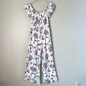 Miami Ankle Wide Leg On Off Shoulder Floral Boho Whimsy Pantsuit Jumpsuit SZ M
